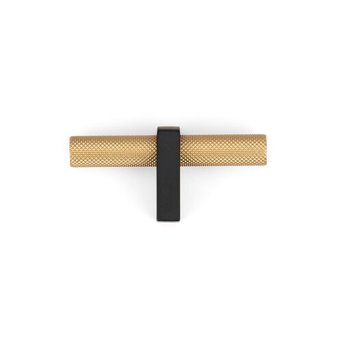 Luca Knurled Designer T-Knob, Matte Black post with Natural Brass bar