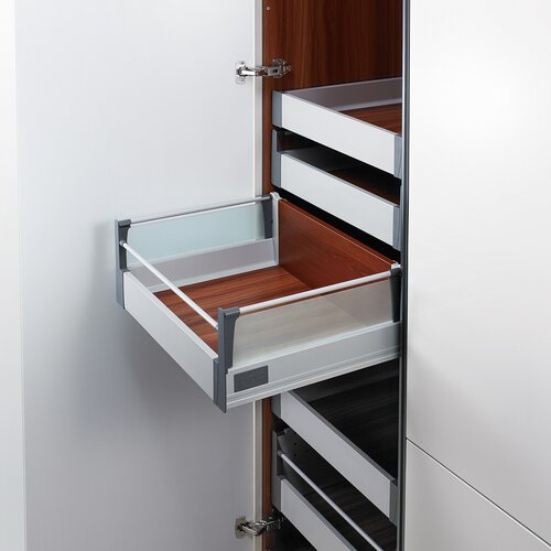 Doublewall Pots & Pans Drawer - Glass Sides - Internal, Glass Boxside with Round Rails and 83 mm Drawer Height