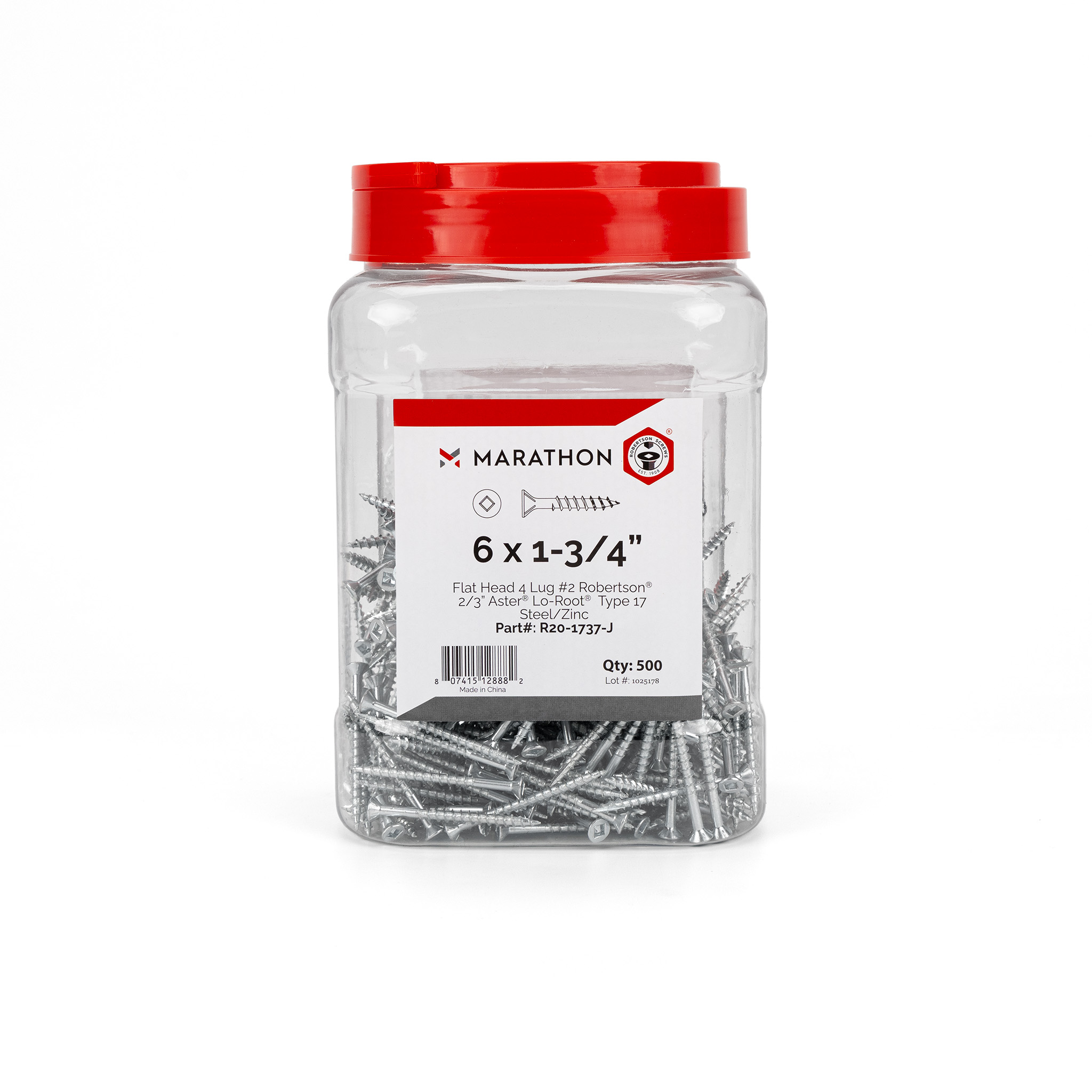 ROBERTSON #6 x 1-3/4 (bit size #2) Flat head with Nibs 2/3 threaded, Aster® Lo-Root® Zinc in Jar