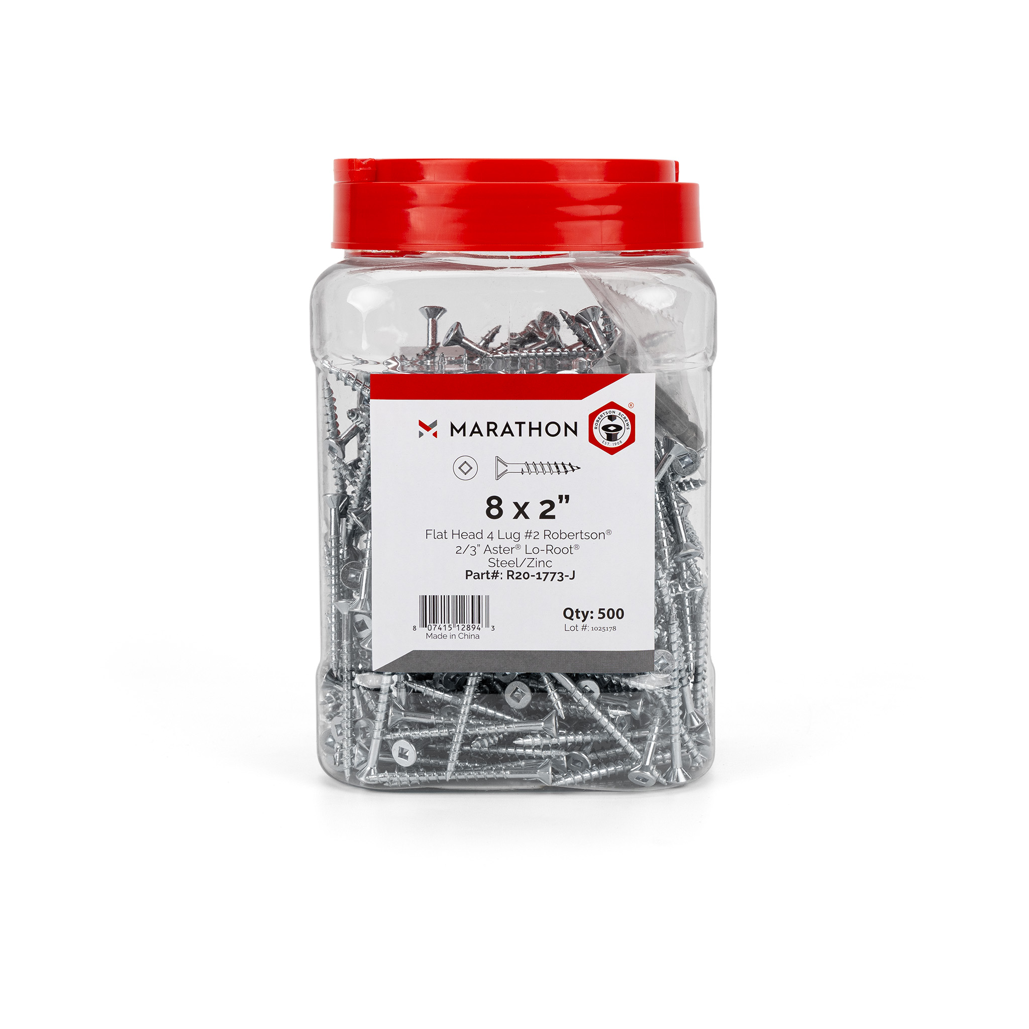 ROBERTSON #8 x 2 Flat head with Nibs 2/3 threaded, Aster® Lo-Root® Zinc in Jar