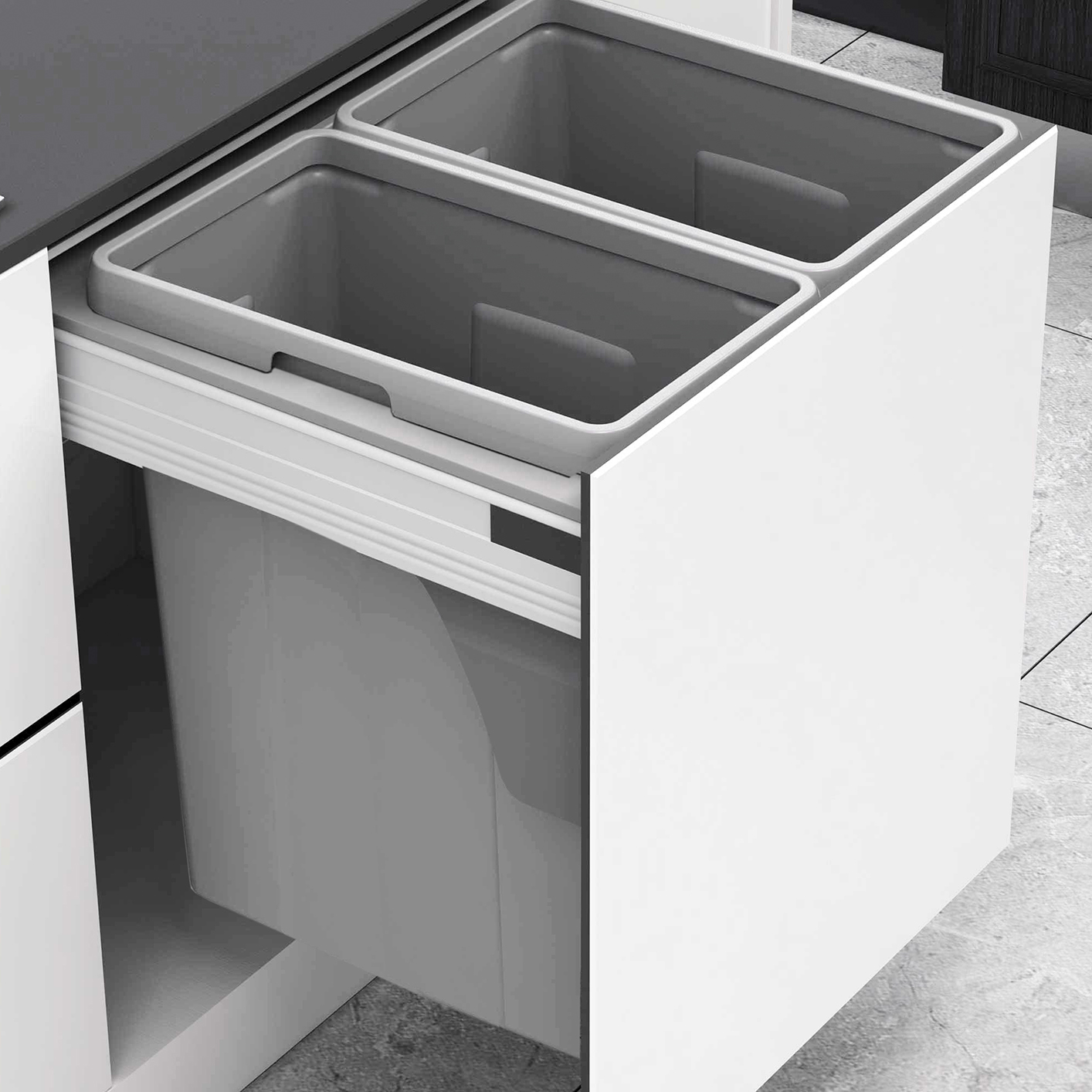 UBStor Infinity Waste Storage Solutions, for 600mm wide cabinet, 2x35L Grey Bin